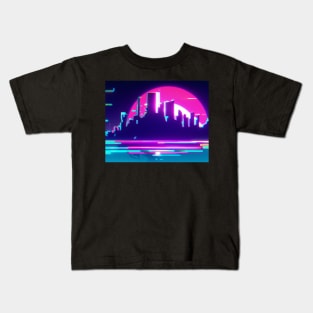 Cyan synthwave city 2 Kids T-Shirt